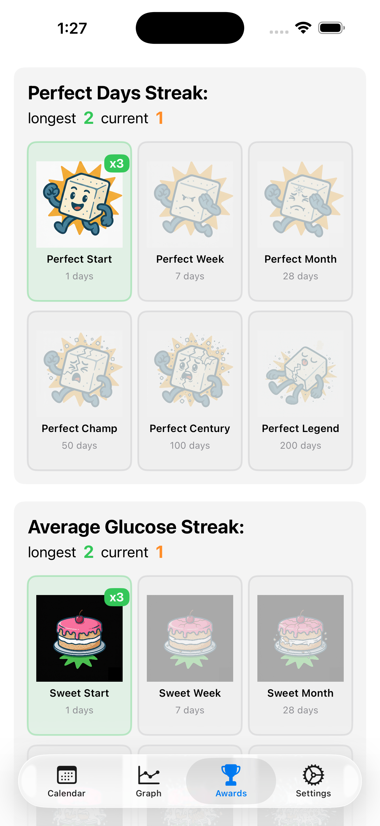 Calendar view with daily stats